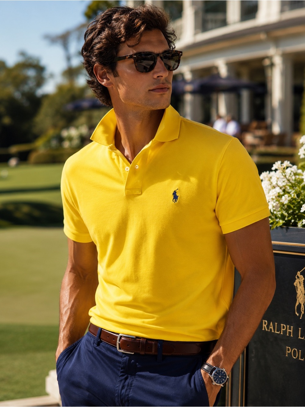 Ralph Lauren Iconic Bright Yellow Polo with Navy Pony